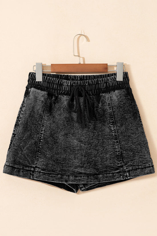 Pantalones cortos de mezclilla de cintura alta en cordón negro
