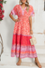 Stampa floreale rossa Nappina con la manica legata in vita Maxi Dress