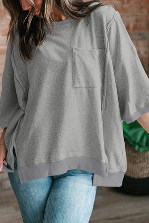Coster de costura de color gris claro Pocket de bolsillo dividido Camisa suelta