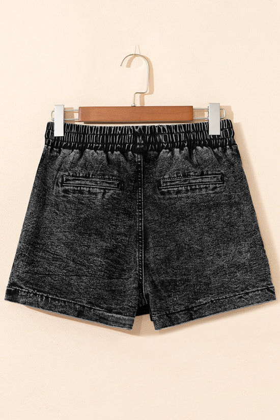 Pantalones cortos de mezclilla de cintura alta en cordón negro