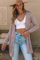 Purple Hollow-out Openwork Knit Cardigan