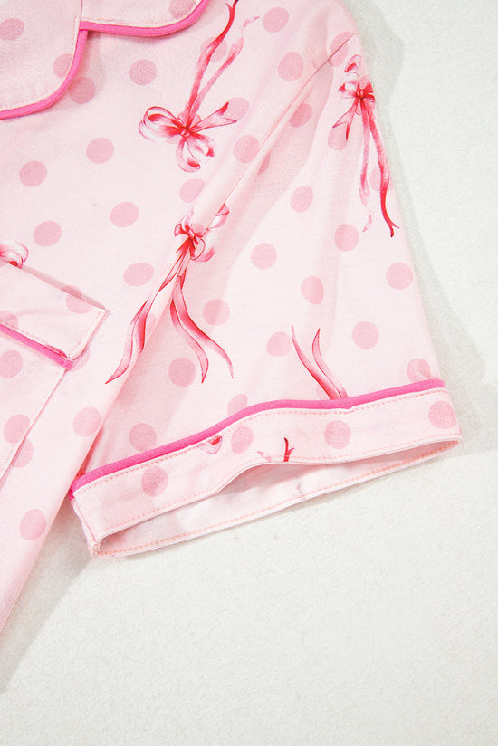 Floral Print Contrast Pipping Short Pajamas Set