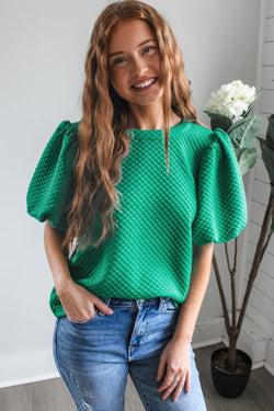 Blusa manica a soffitto con tesura solida verde di mare