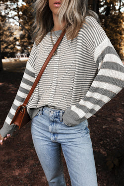 Stripe a strisce marrone geometrica a goccia testurizzata maglione