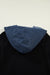 Black Ribbed Knit Contrast Denim Patchwork Hooded Long Sleeve Top