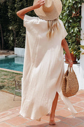 Abricot Boutons froissés Robe de plage maxi avec fentes