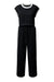 Black Cable Knit Contrast Trim Short Sleeve Top and Pants Set
