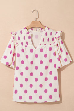 Black Polka Dot Stampa giogo a shirted coglione manica a palloncini.