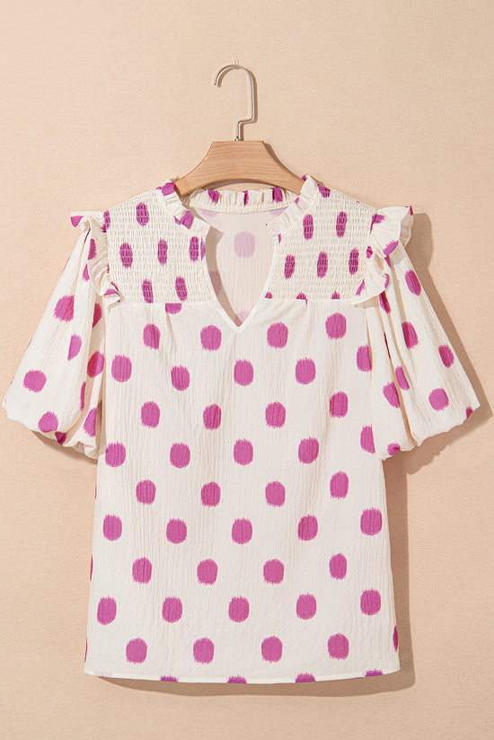 Black Polka Dot Stampa giogo a shirted coglione manica a palloncini.