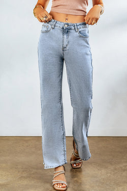 Sky Blue High Rise Slit Anklet Flare Jeans