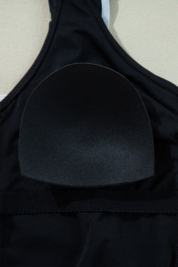 Contrasto di colore nero Blavola arricciata a V collo da bagno