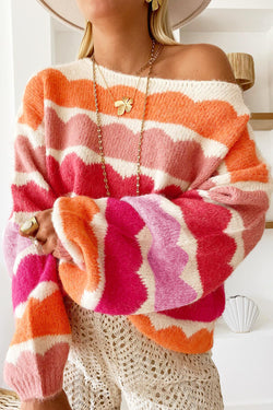Maglione con spalla a strisce a strisce rosa a strisce a strisce a strisce