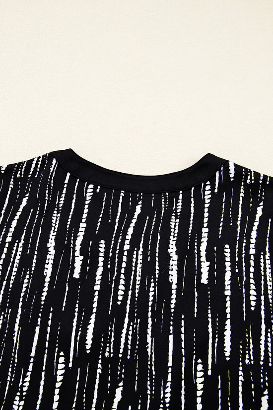 Black Abstract Printed V Neck Fall Blouse