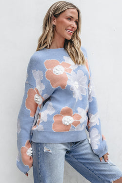 Beau blu floreale o collo goccia a maglia a maglia