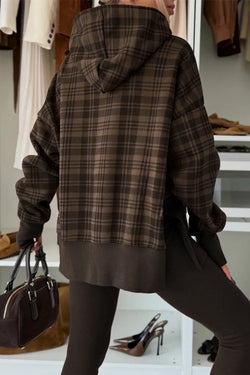 Plaid Patchwork Side Slit Sweatshirt