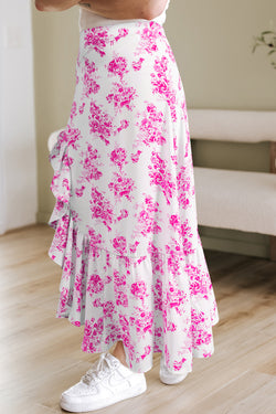 Sky Blue Boho Floral High Bruffer Maxi Skirt