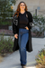 Black Flower Embroidered Drop Shoulder Open Front Duster Cardigan