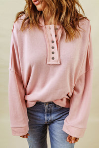 Sweat à capuche rose à patchwork solide à bouton décontracté rose