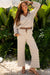 Khaki Stripe Collared Pullover Top and Drawstring Pant Set