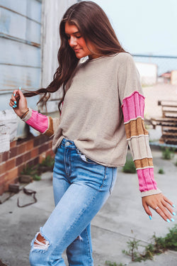 Simplesmente TAUPE colorblock exposto com costura redonda do pescoço