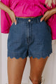 Sail Blue Shorts de jean de la taille haute de l'ourlet feston