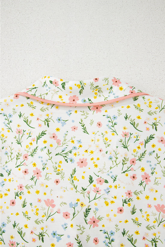 Floral Print Contrast Pipping Short Pajamas Set