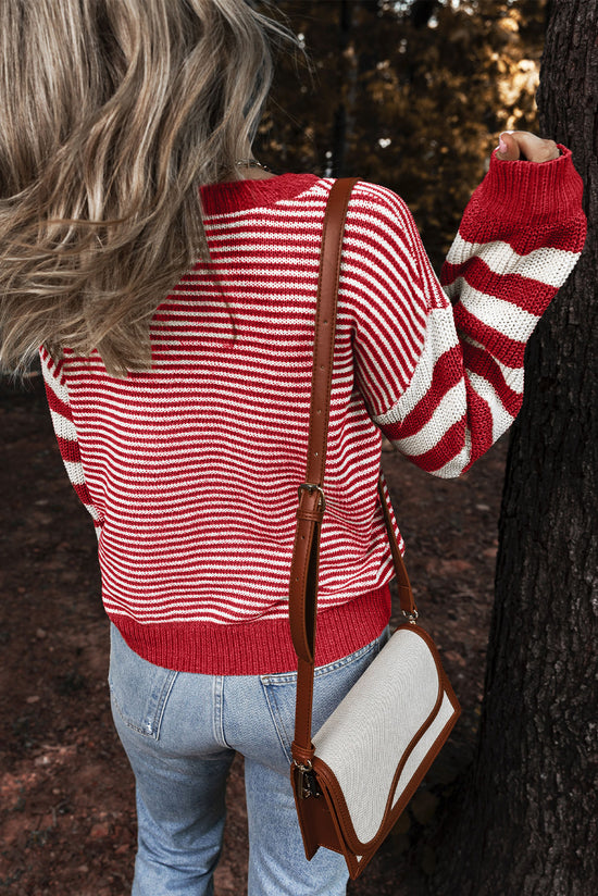 Stripe a strisce marrone geometrica a goccia testurizzata maglione