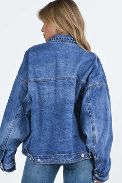 Tasche blu torace calare la giacca di jeans sciolta