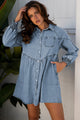 Mini abito in camicia di jeans svasata con polsini smock blu Beau