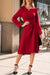 Solid Color Ruched Detail Long Sleeve Midi Dress