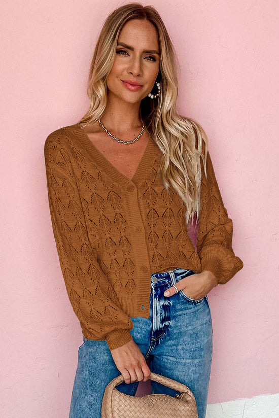 Cardigan all'uncinetto anteriore abbottonato leggero marrone