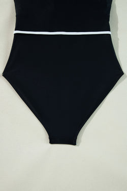 Contrasto di colore nero Blavola arricciata a V collo da bagno