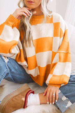 Maglione a strizzatura a scacchi kaki