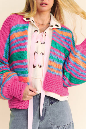 Stripe rosa a strisce colorate a goccia con spalla goccia cardigan