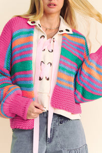 Stripe rosa a strisce colorate a goccia con spalla goccia cardigan