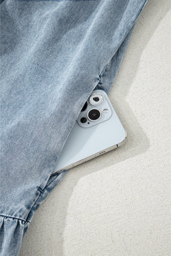 Beau Blue Bowknot Neck sin mangas con volantes Vestido de chambray