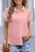 Pink Solid Color Cuffed Short Sleeve Shirt