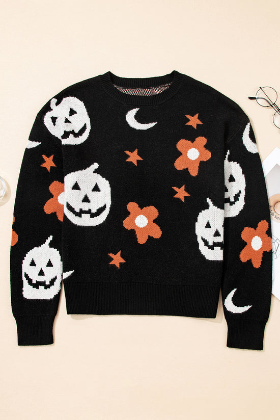 Black Halloween Mythical Night Pattern Drop ombre Sweater