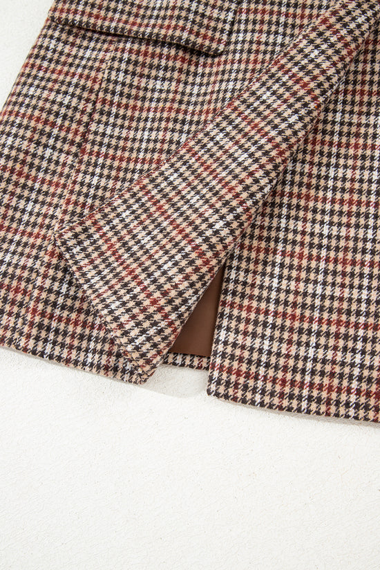 Blazer de collar de solapa de pecho de pecho marrón