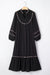 Robe midi bordure léopard contrastée col fendu manches longues décontracté noir
