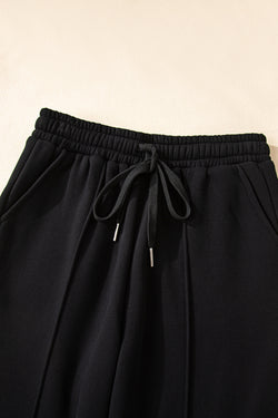 Black Solid Collared Sweatshirt and High Waist Pants Active Set