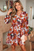 Red Floral Print Wrap V Neck Puff Sleeve Flowy Mini Dress