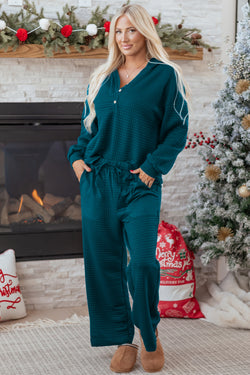 Skobeloff waffled con textured bordo grezzo patchwork 2 pcs set di pantaloni sciolti