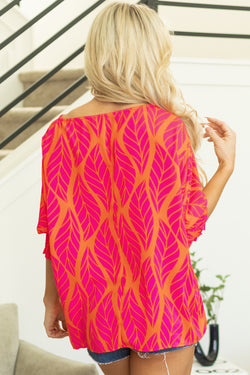 Rose Tropical Leaf Stampa Smiccata Smock Spillata