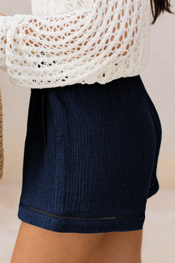 Shorts de papier papier de gaze en coton bleu