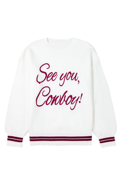 Bianco See You Cowboy ricamato maglione grafico occidentale