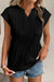 Black Wavy Textured Button V Neck Tee