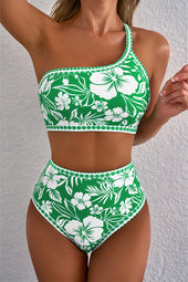 Ensemble de bikini à la taille haute de l'imprimé floral vert