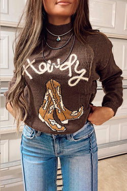 Coffee Western Howdy Boot Graphic High Neck Mwater