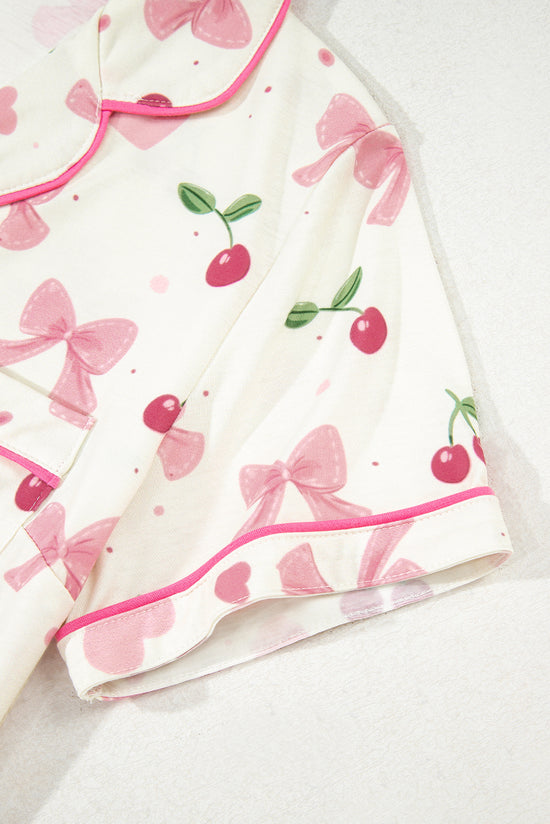 Floral Print Contrast Pipping Short Pajamas Set